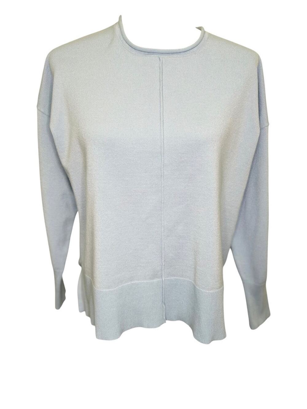 Metric Knits Baby Blue Long Sleeve Drop Shoulder Crew Neck Sweater